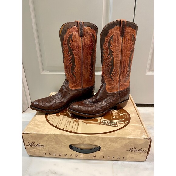 NIB LUCCHESE Classics Men's Sienna Pin Ostrich Medium Round Toe, Sz 10 D (Reg) - Picture 2 of 12